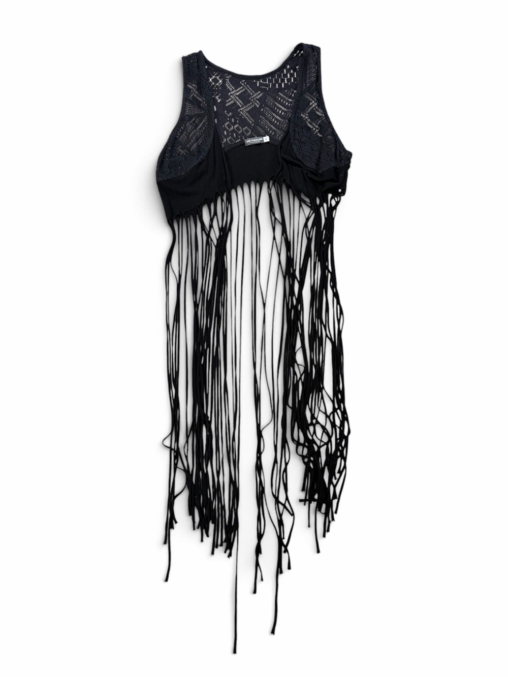 Earthbound Trading Co Black Lace Long Fringe Vest Small Boho Festival Layer